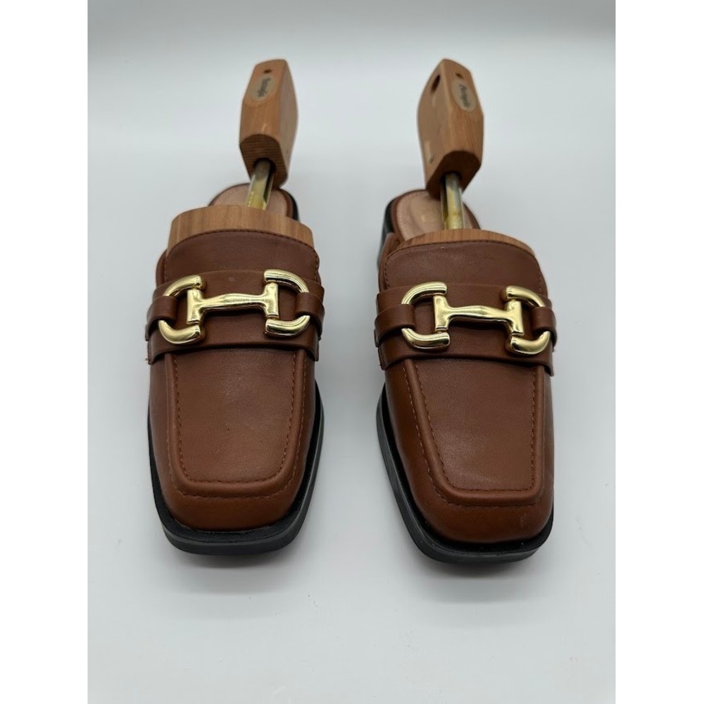 Time and Tru Womens Brown Horsebit Mules Square Toe Block Heel‎ Loafers Size 6
